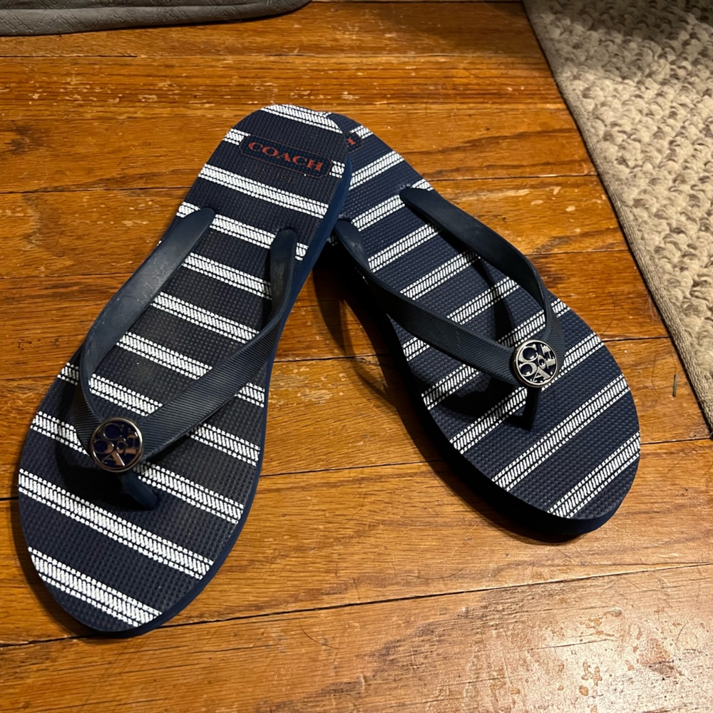 Navy blue coach flip flops size 8